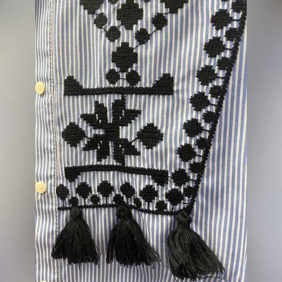 ZARA Striped Shirt With Tassels and Embroidery - Picture 7 of 12